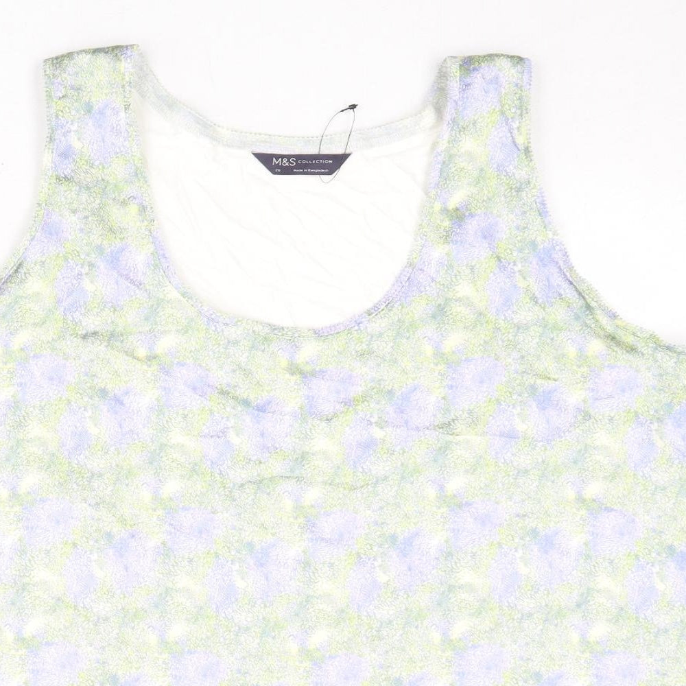 Marks and Spencer Womens Multicoloured Geometric Viscose Basic Tank Size 20 Scoop Neck