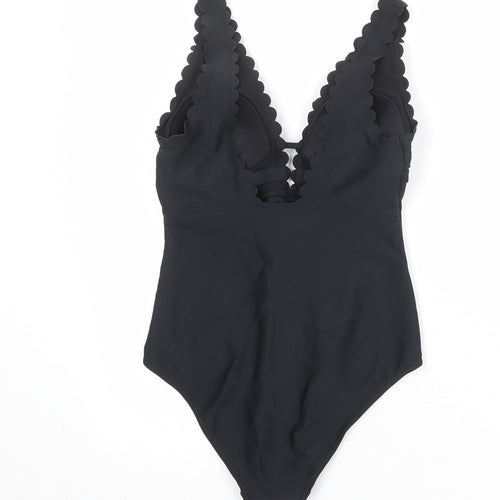 Marks and Spencer Womens Black Polyamide One Piece Size 14 - Scalloped
