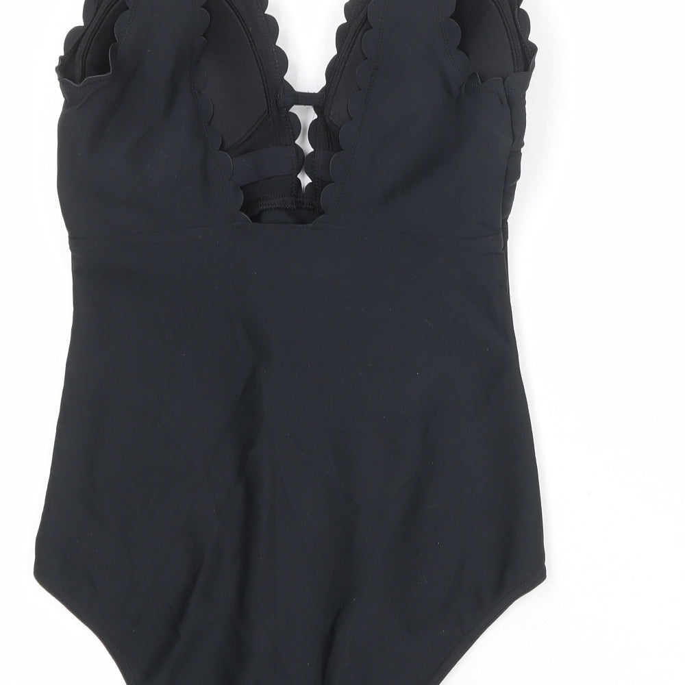Marks and Spencer Womens Black Polyamide One Piece Size 14 - Scalloped