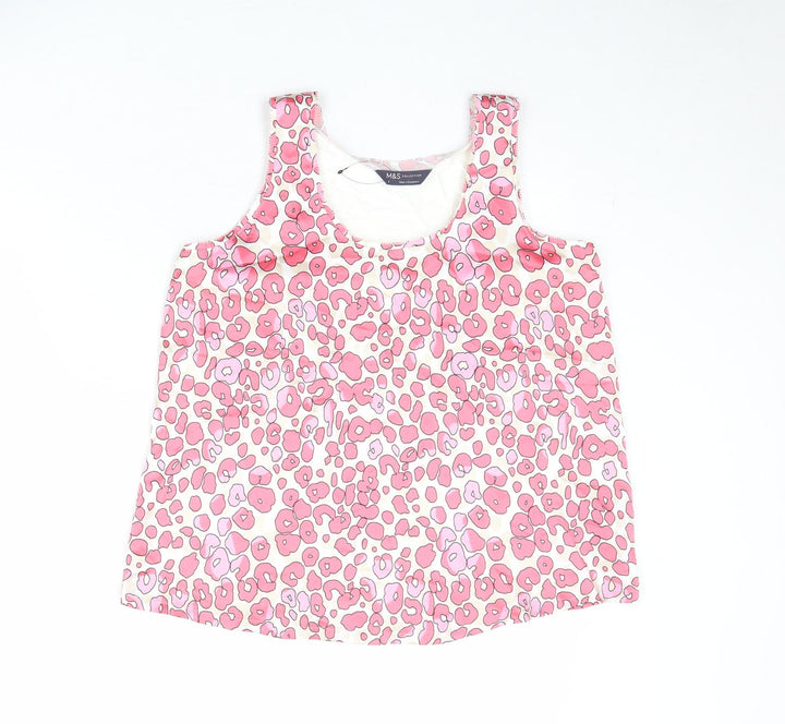 Marks and Spencer Womens Pink Animal Print Polyester Basic Tank Size 8 Scoop Neck