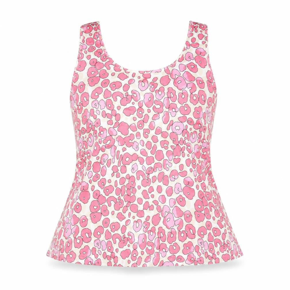 Front view of Marks & Spencer women’s pink animal print polyester basic tank, size UK 8, scoop neck