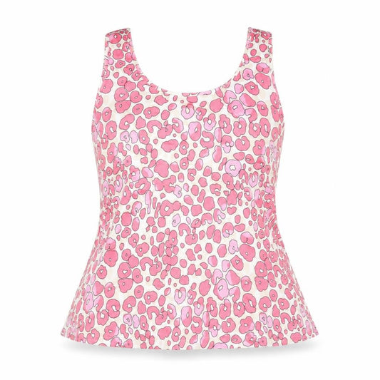 Front view of Marks & Spencer women’s pink animal print polyester basic tank, size UK 8, scoop neck