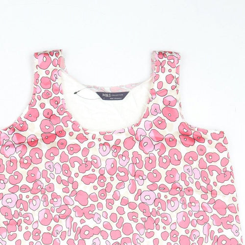 Marks and Spencer Womens Pink Animal Print Polyester Basic Tank Size 8 Scoop Neck