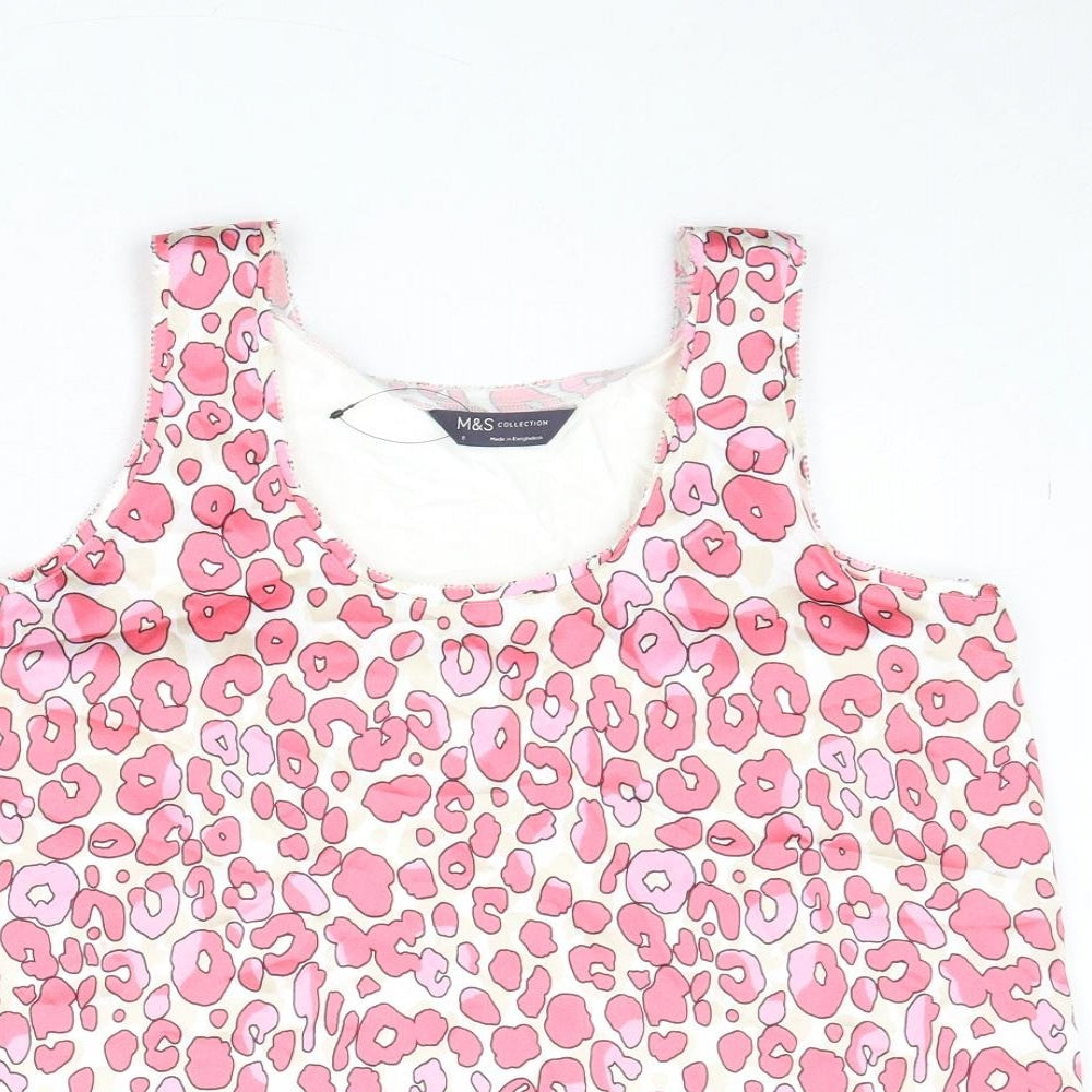 Marks and Spencer Womens Pink Animal Print Polyester Basic Tank Size 8 Scoop Neck