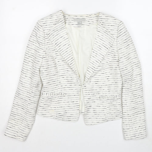 H&M Womens White Striped Jacket Blazer Size 10