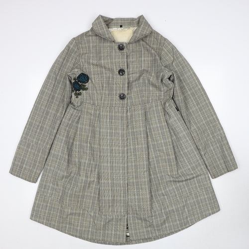 Laga Womens Beige Geometric Overcoat Coat Size M Button - Flower Detail