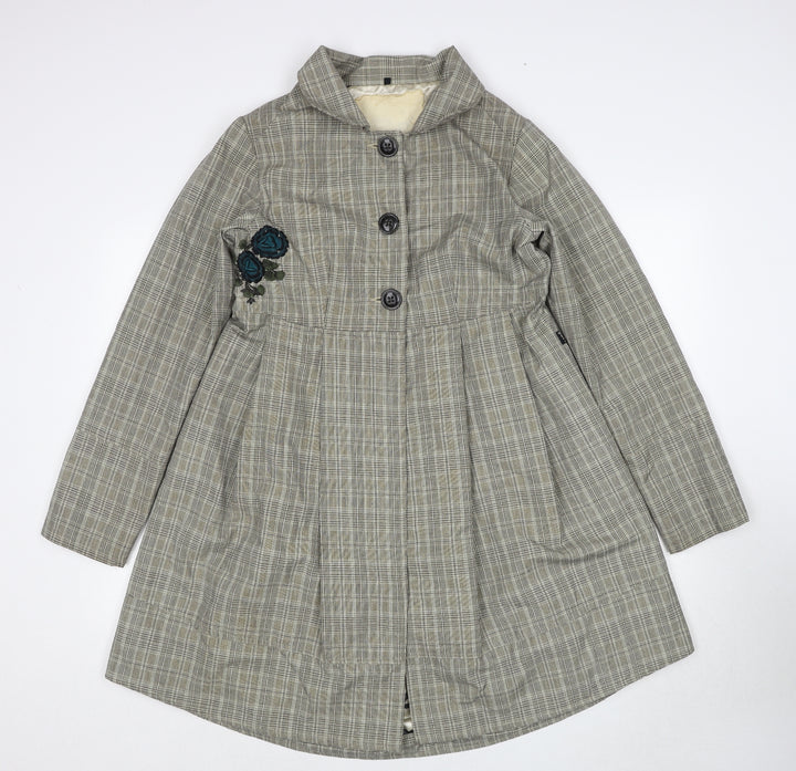 Laga Womens Beige Geometric Overcoat Coat Size M Button - Flower Detail