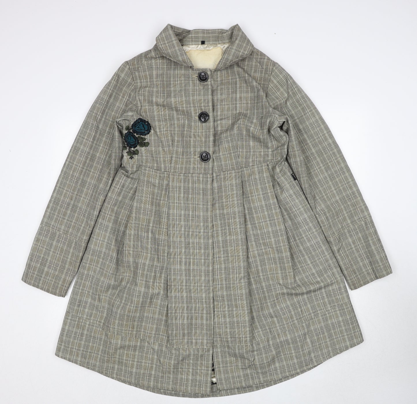 Laga Womens Beige Geometric Overcoat Coat Size M Button - Flower Detail