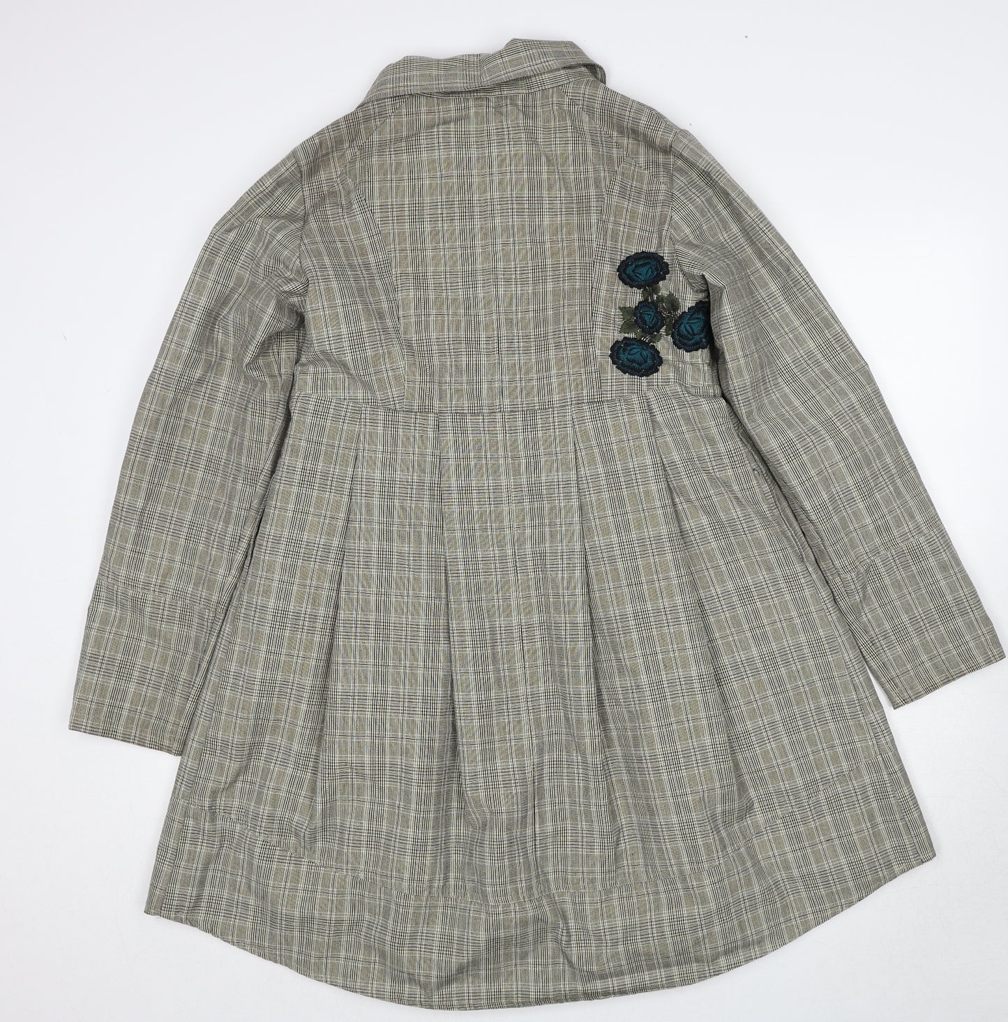 Laga Womens Beige Geometric Overcoat Coat Size M Button - Flower Detail