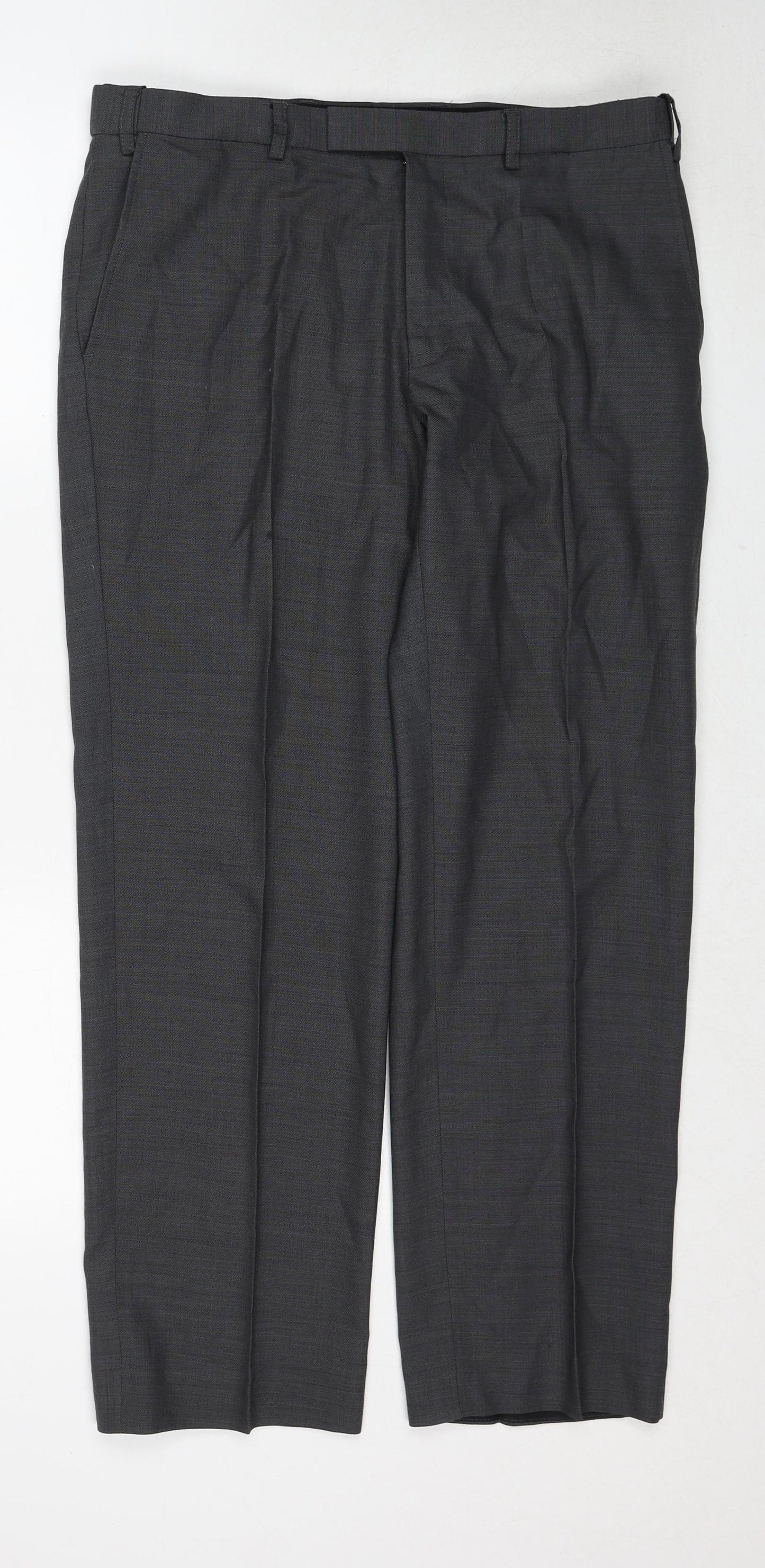 Marks and Spencer Mens Grey Polyester Dress Pants Trousers Size 34 in L29 in Regular Zip