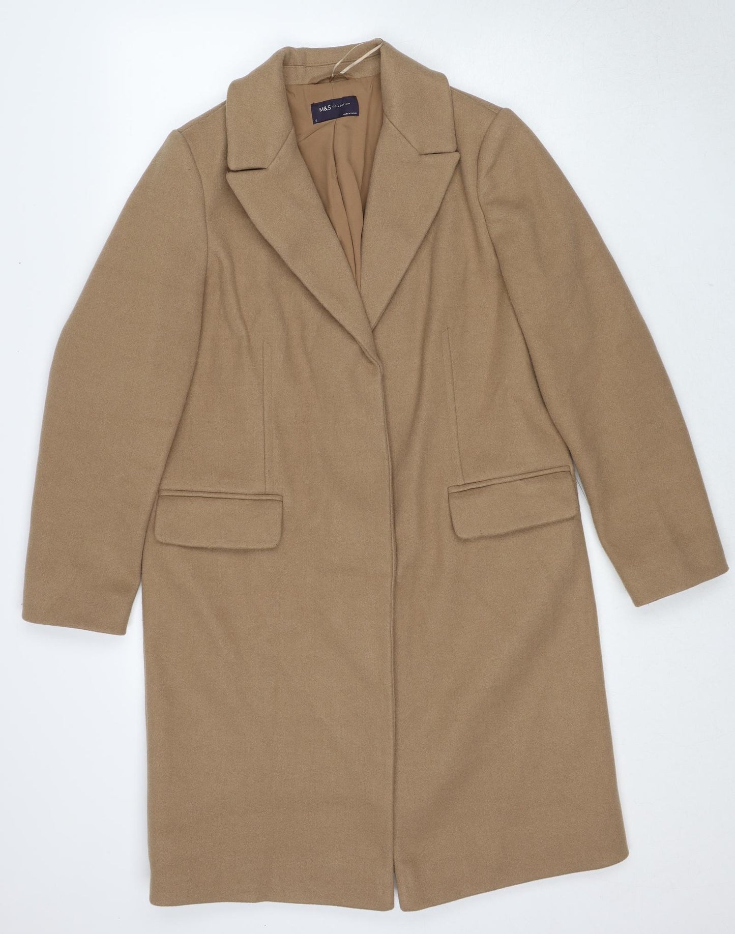Marks and Spencer Womens Beige Overcoat Coat Size 12 Button