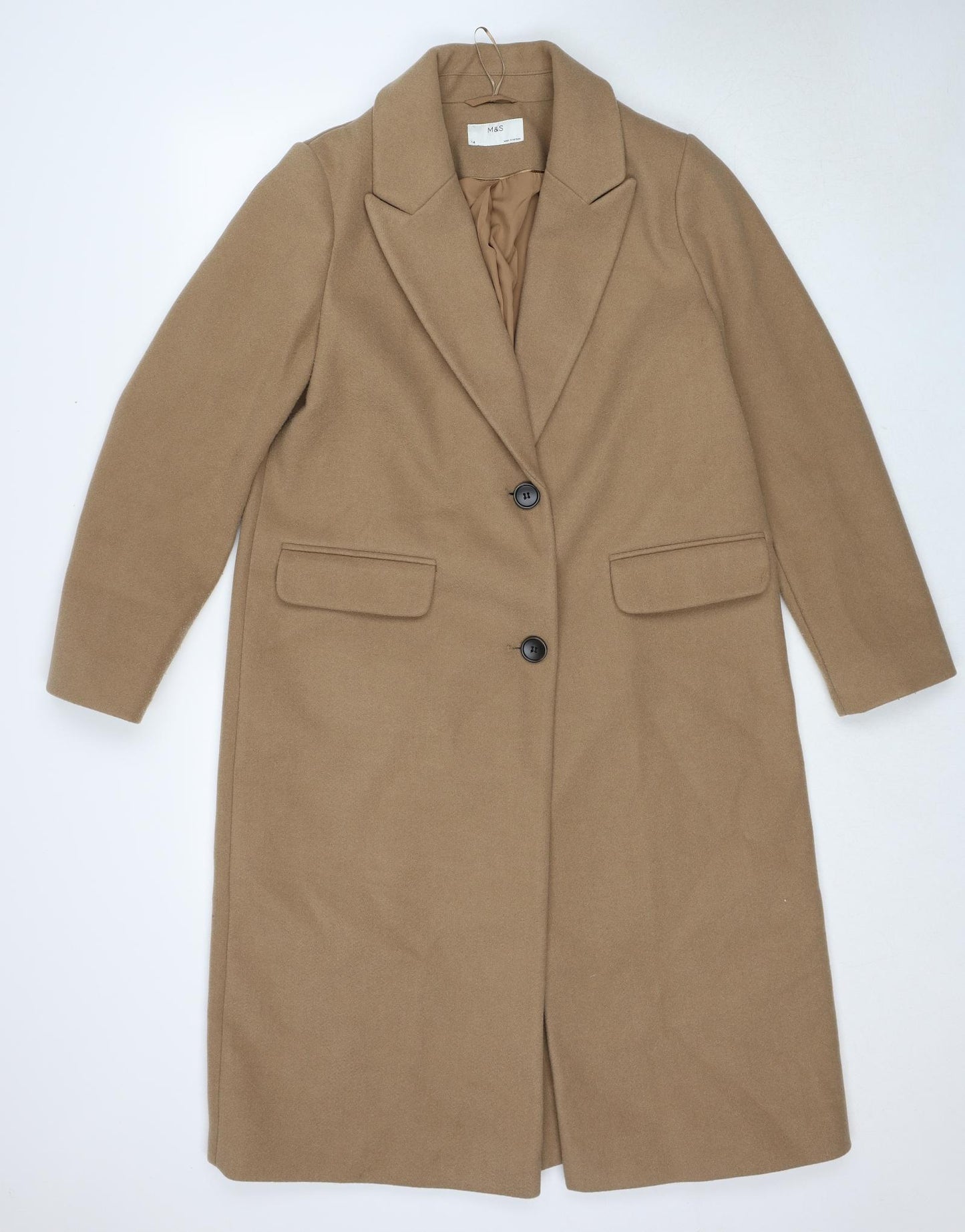 Marks and Spencer Womens Beige Pea Coat Coat Size 14 Button