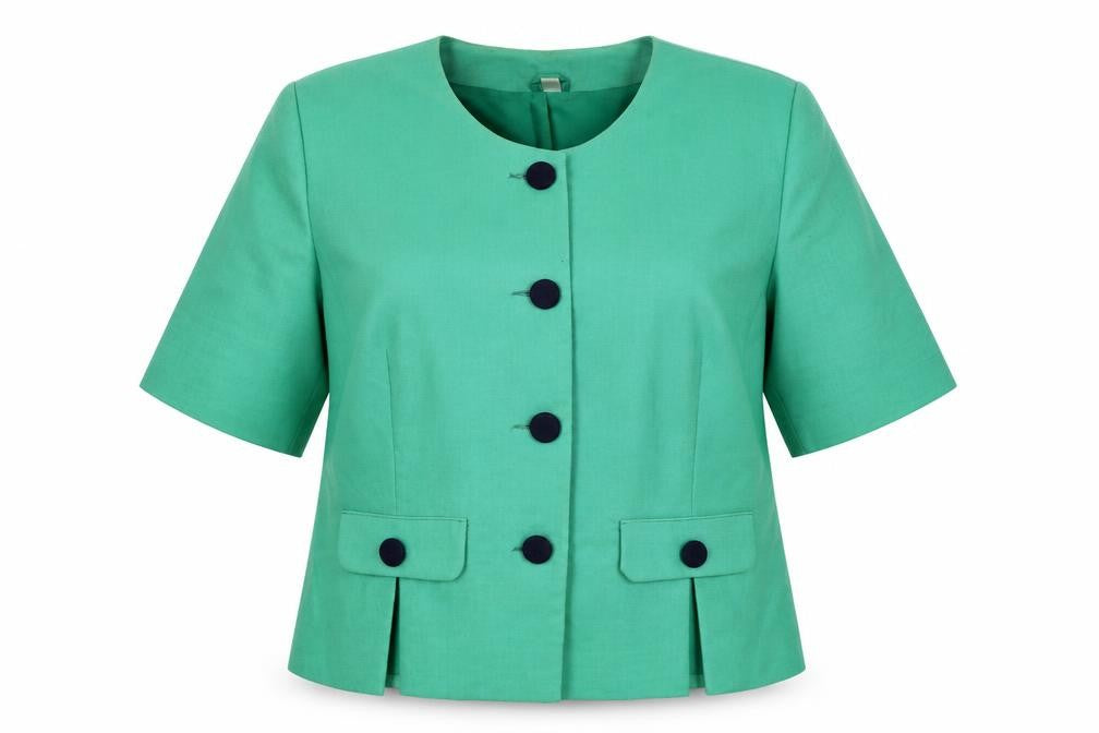 Front view of Hamells women’s green jacket, size UK 16, button