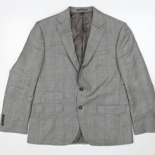 Marks and Spencer Mens Grey Plaid Wool Jacket Suit Jacket Size 40 Regular