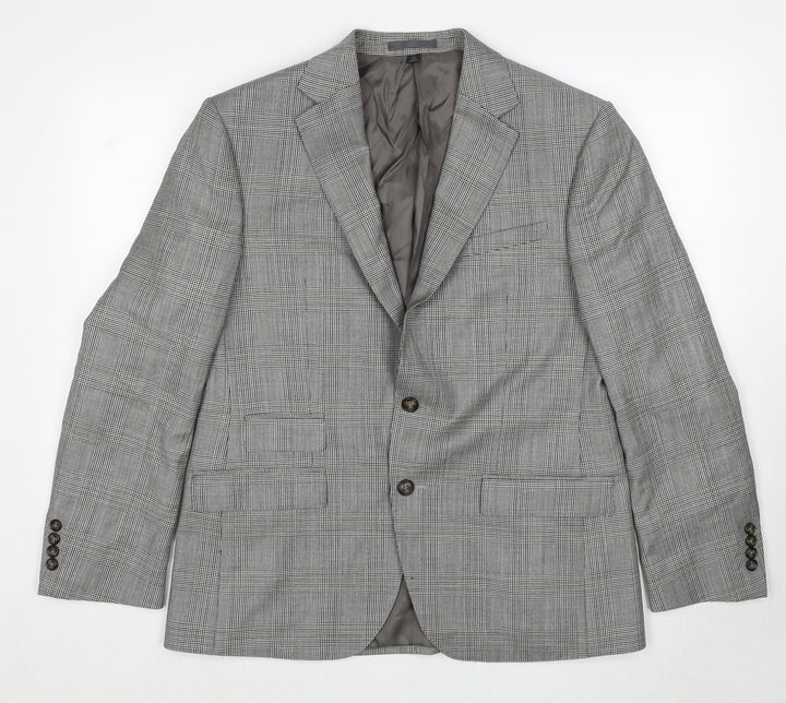 Marks and Spencer Mens Grey Plaid Wool Jacket Suit Jacket Size 40 Regular