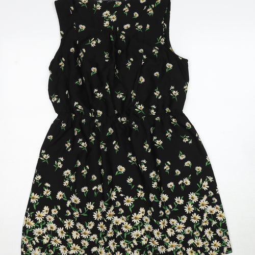 New Look Womens Black Floral Polyester A-Line Size 12 Round Neck Pullover