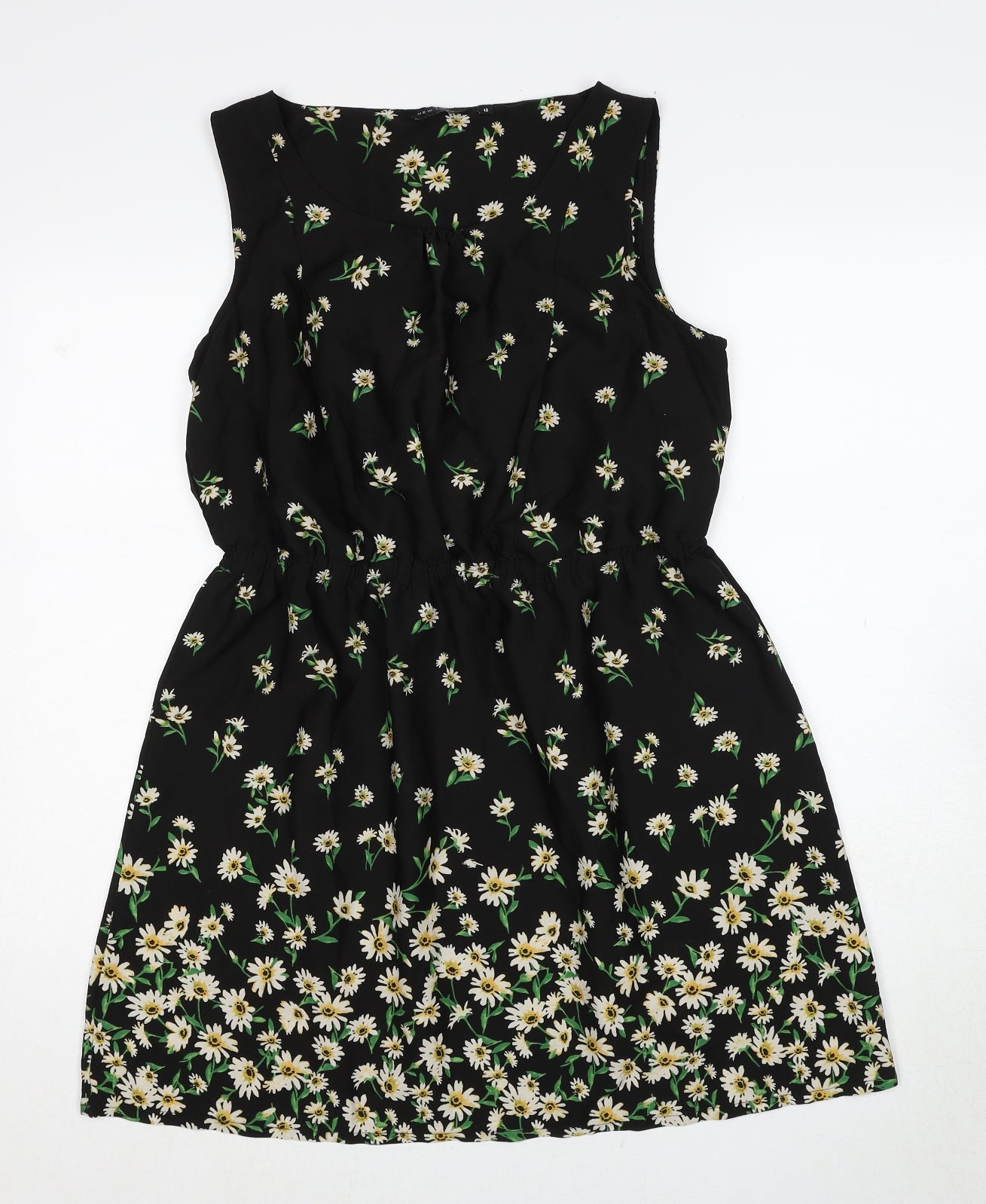 New Look Womens Black Floral Polyester A-Line Size 12 Round Neck Pullover