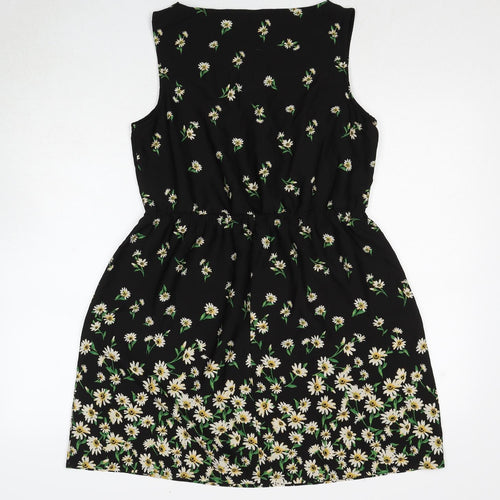 New Look Womens Black Floral Polyester A-Line Size 12 Round Neck Pullover