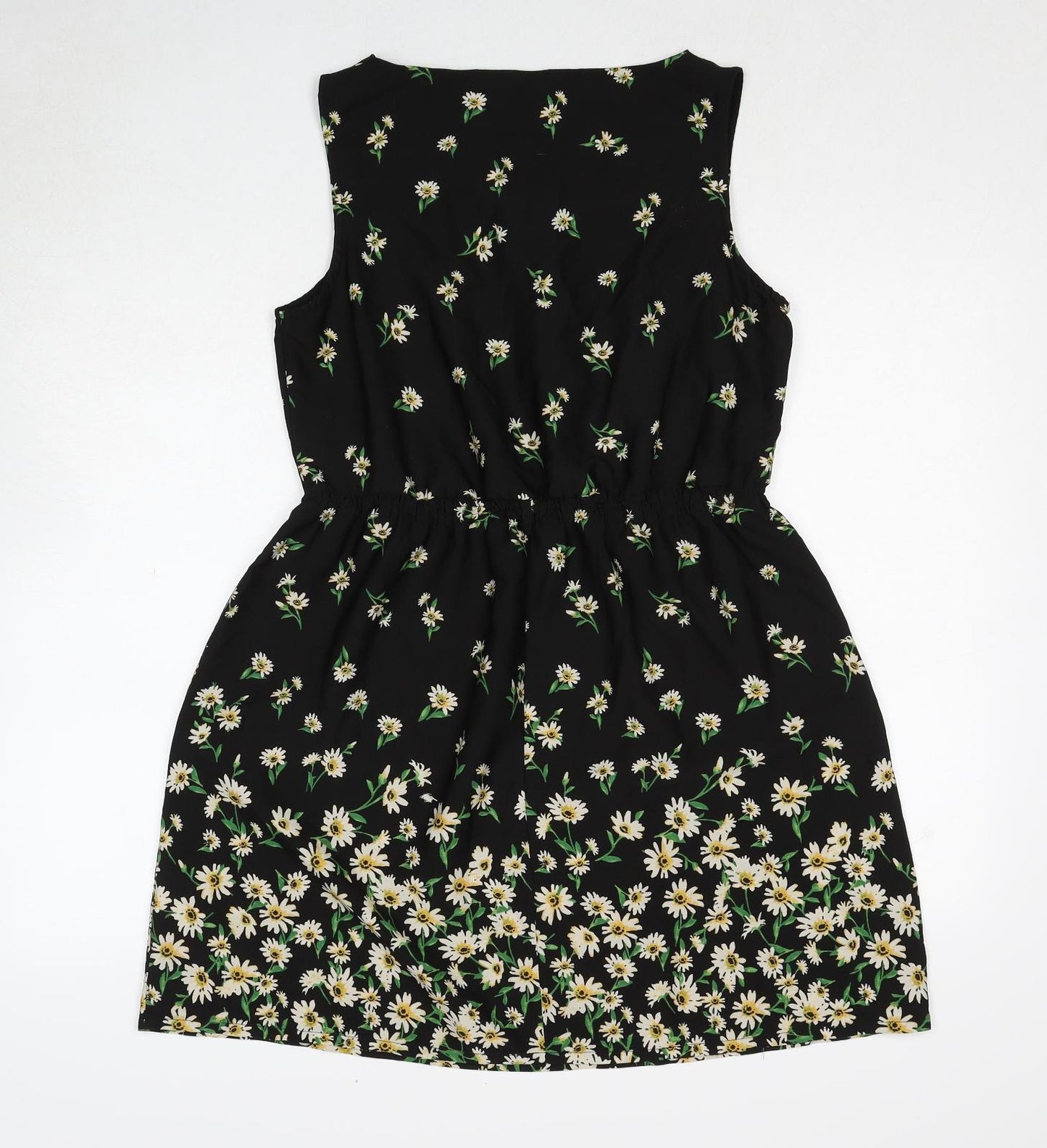 New Look Womens Black Floral Polyester A-Line Size 12 Round Neck Pullover