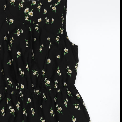 New Look Womens Black Floral Polyester A-Line Size 12 Round Neck Pullover