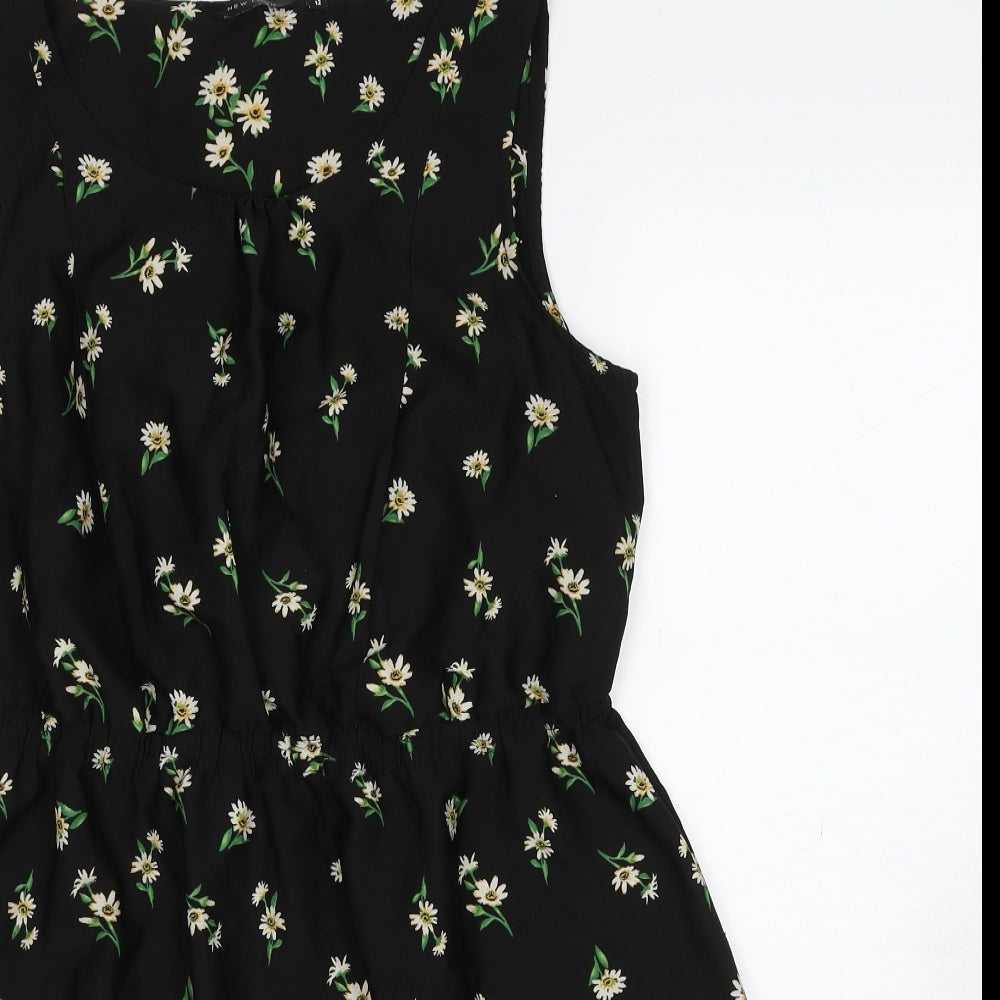 New Look Womens Black Floral Polyester A-Line Size 12 Round Neck Pullover