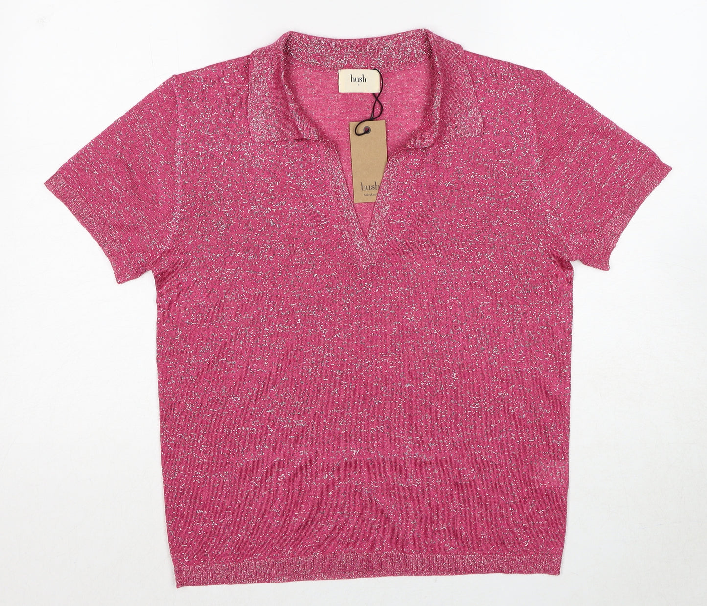 Hush Womens Pink Collared Viscose Pullover Jumper Size S