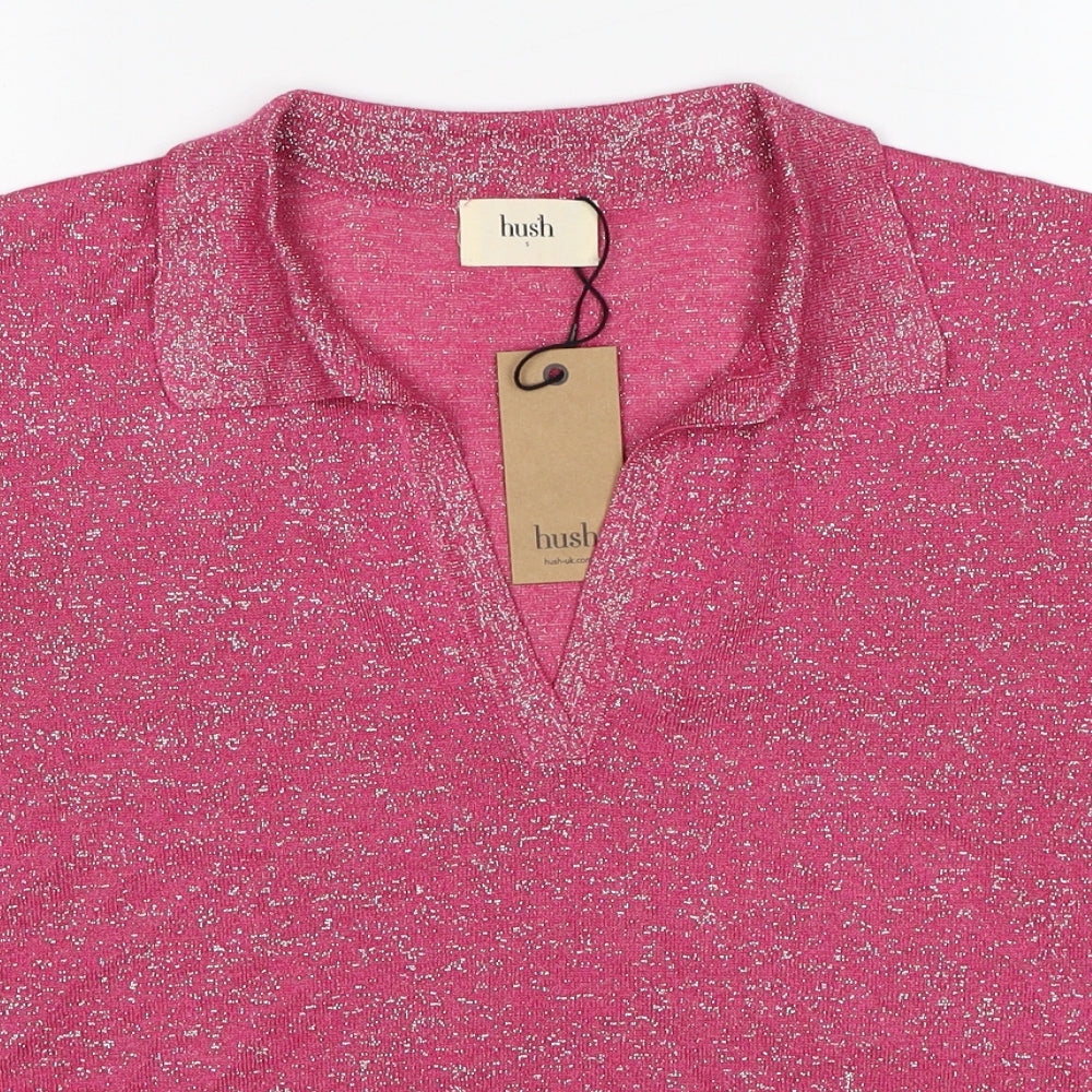 Hush Womens Pink Collared Viscose Pullover Jumper Size S