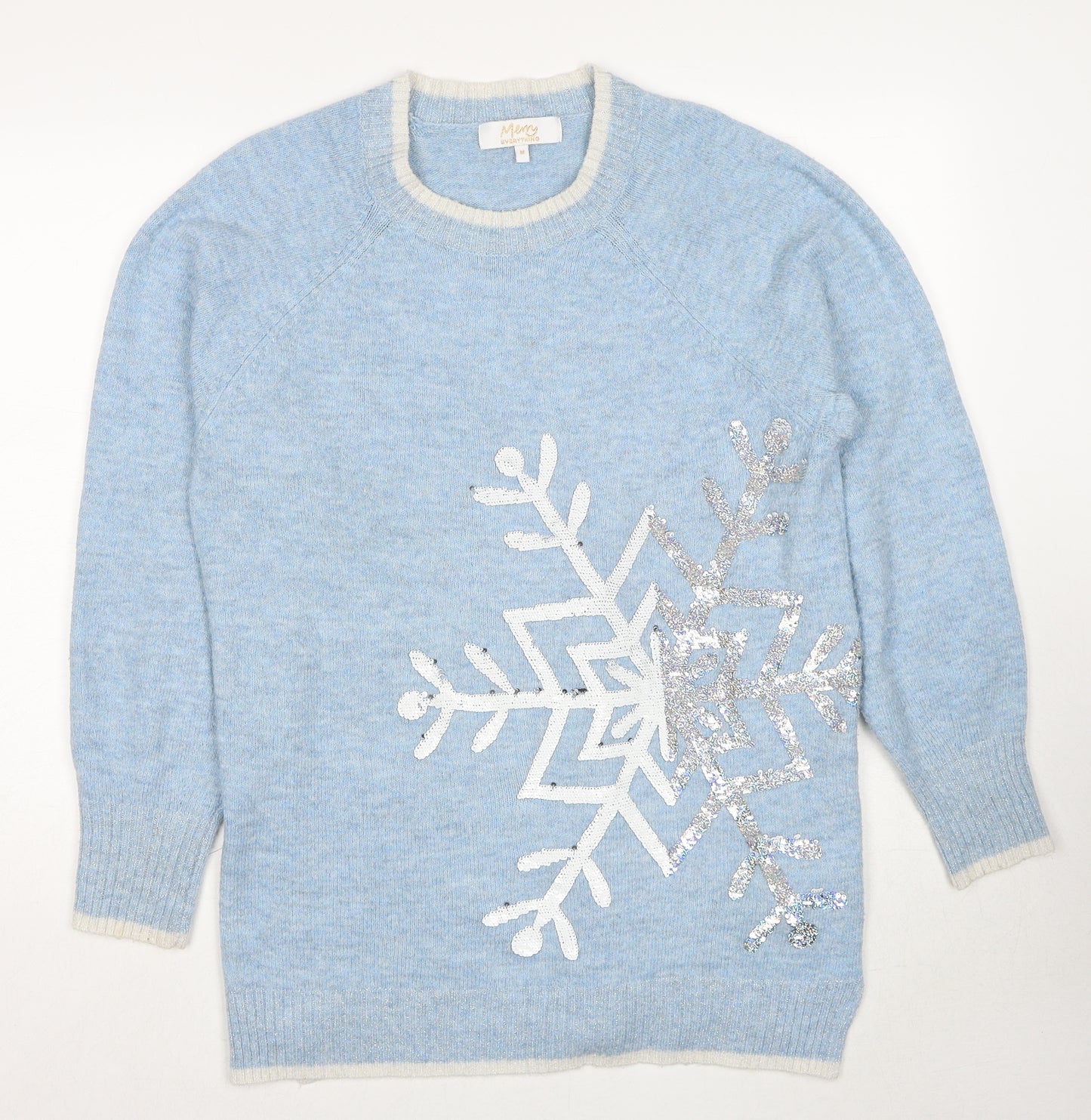 NEXT Womens Blue Round Neck Geometric Polyester Pullover Jumper Size M - Snowflake