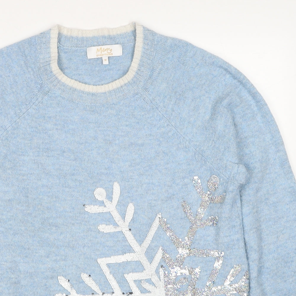 NEXT Womens Blue Round Neck Geometric Polyester Pullover Jumper Size M - Snowflake