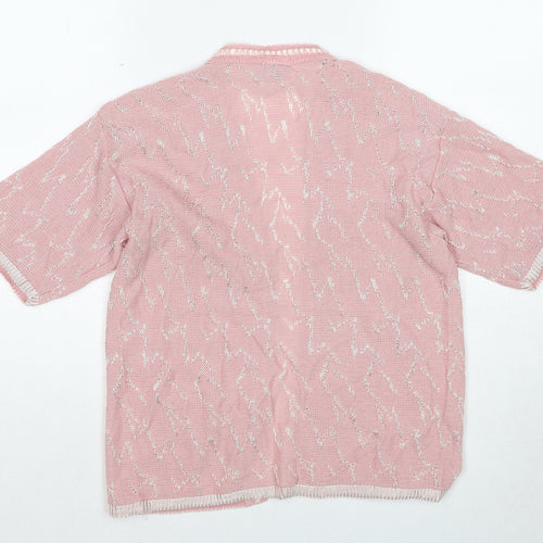St.Clair Womens Pink V-Neck Geometric Acrylic Cardigan Jumper Size S