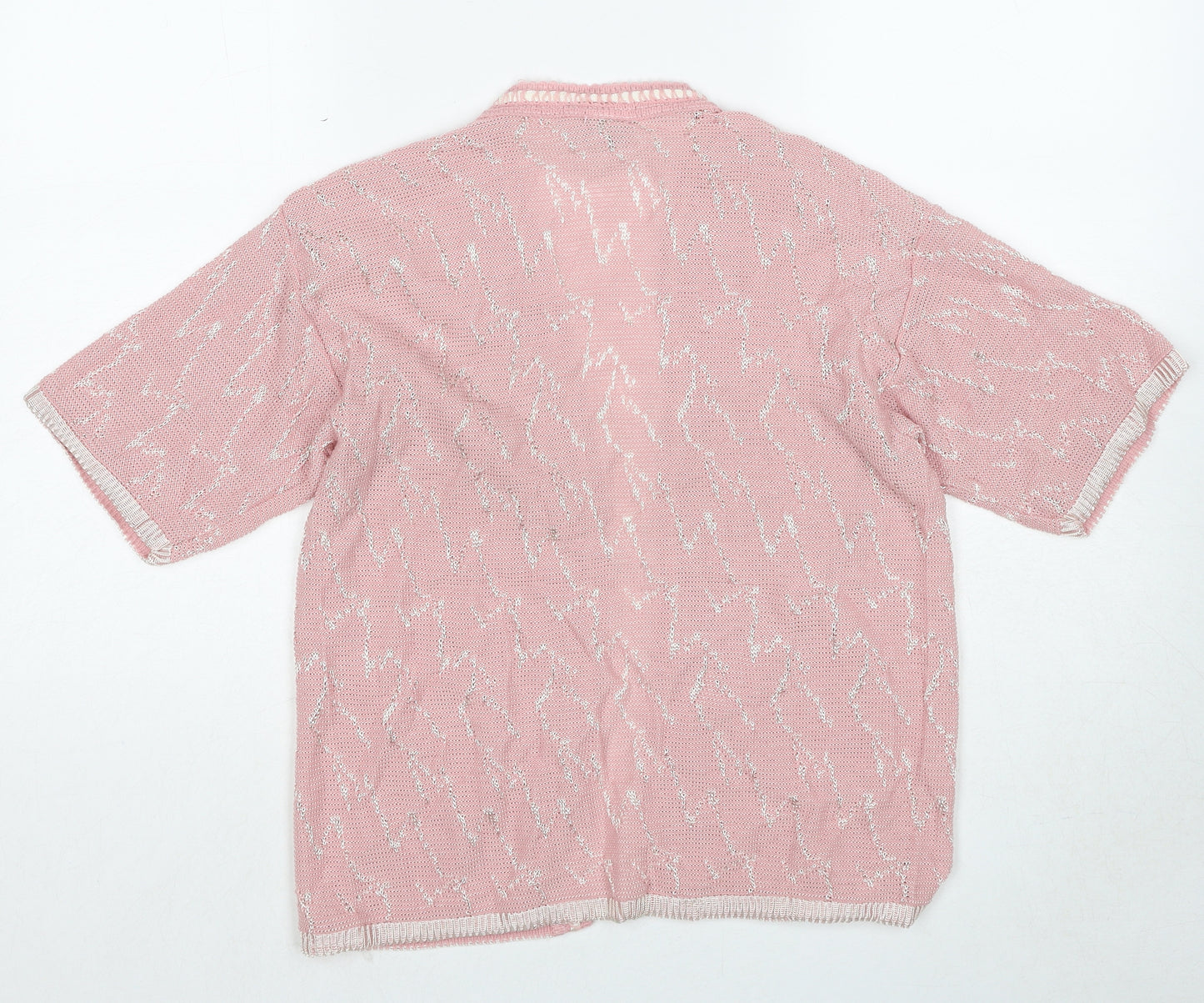 St.Clair Womens Pink V-Neck Geometric Acrylic Cardigan Jumper Size S