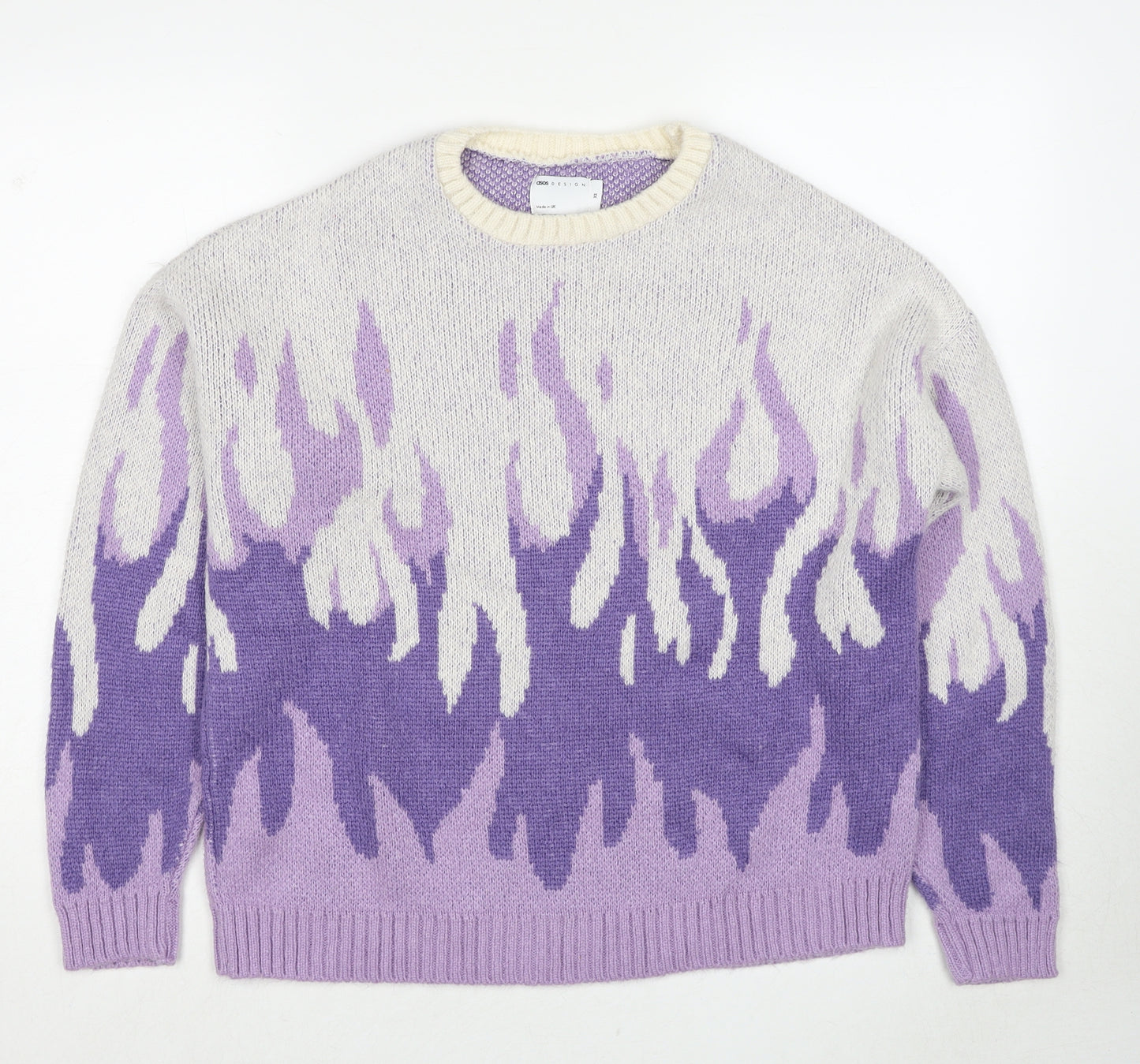 ASOS Mens Multicoloured Round Neck Geometric Acrylic Pullover Jumper Size XS Long Sleeve - Flame effect