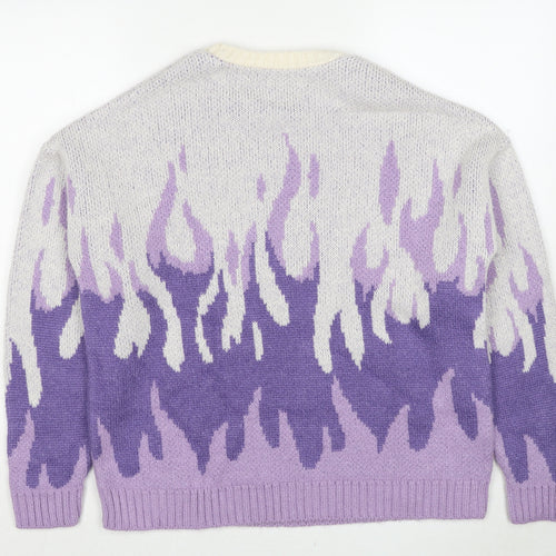 ASOS Mens Multicoloured Round Neck Geometric Acrylic Pullover Jumper Size XS Long Sleeve - Flame effect