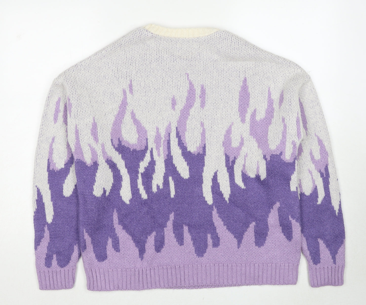 ASOS Mens Multicoloured Round Neck Geometric Acrylic Pullover Jumper Size XS Long Sleeve - Flame effect