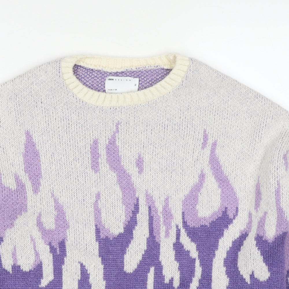 ASOS Mens Multicoloured Round Neck Geometric Acrylic Pullover Jumper Size XS Long Sleeve - Flame effect
