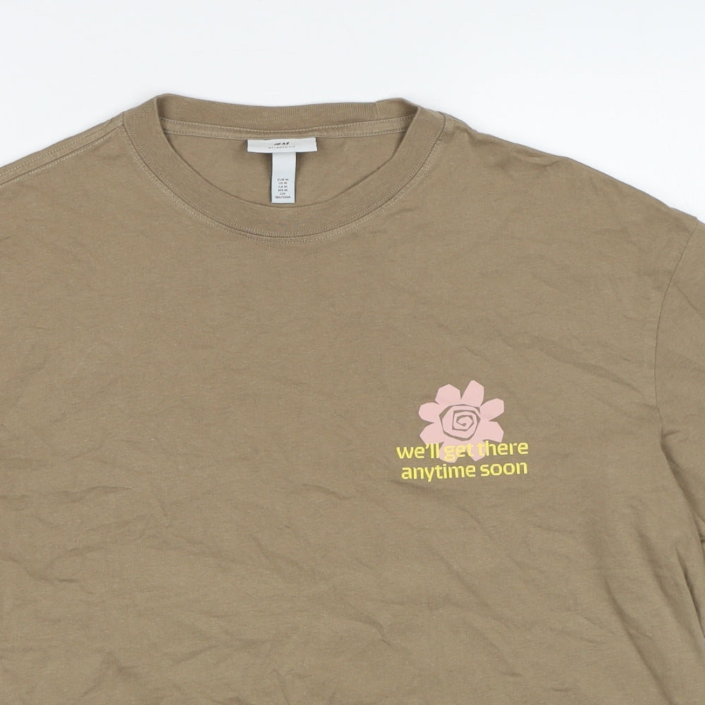H&M Womens Brown Cotton Basic T-Shirt Size M Round Neck