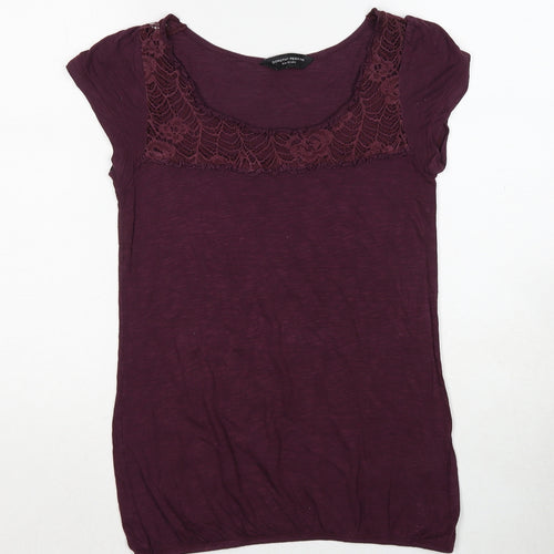 Dorothy Perkins Womens Red Cotton Basic Blouse Size 10 Round Neck - Lace Details