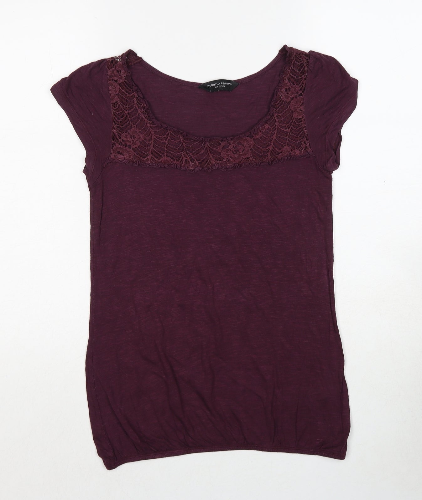 Dorothy Perkins Womens Red Cotton Basic Blouse Size 10 Round Neck - Lace Details