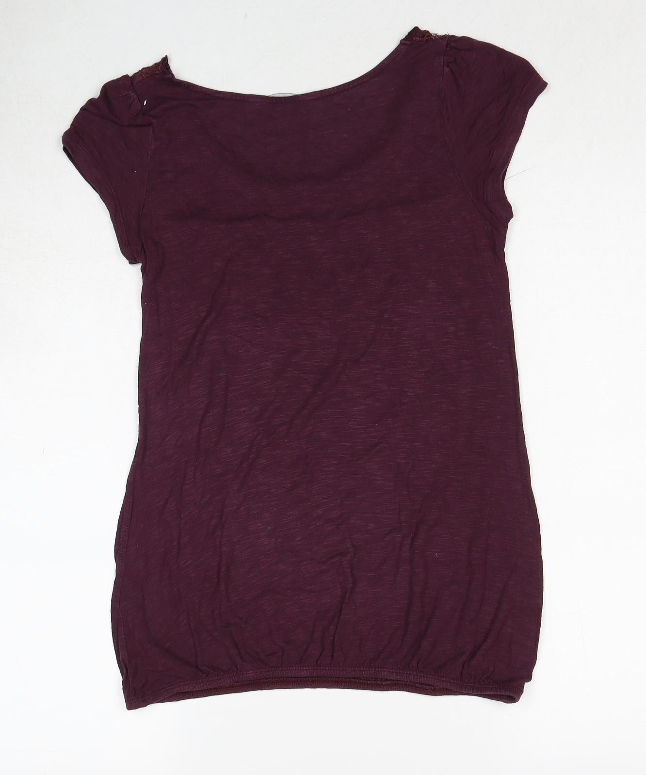 Dorothy Perkins Womens Red Cotton Basic Blouse Size 10 Round Neck - Lace Details