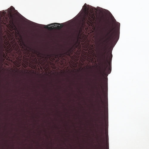 Dorothy Perkins Womens Red Cotton Basic Blouse Size 10 Round Neck - Lace Details