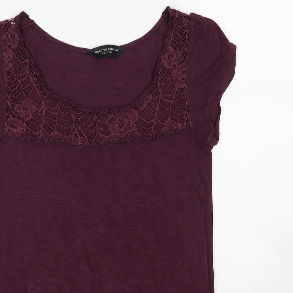 Dorothy Perkins Womens Red Cotton Basic Blouse Size 10 Round Neck - Lace Details