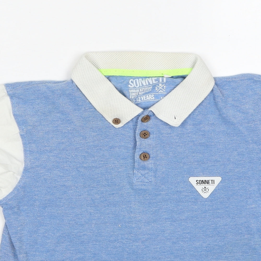 Sonneti Boys Blue Cotton Basic Polo Size 10-11 Years Collared Pullover - Age 10-12 Years