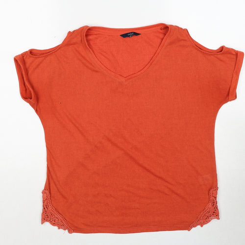 NEXT Womens Orange Polyester Basic Blouse Size 12 Round Neck - Cold Shoulder, Lace Detail