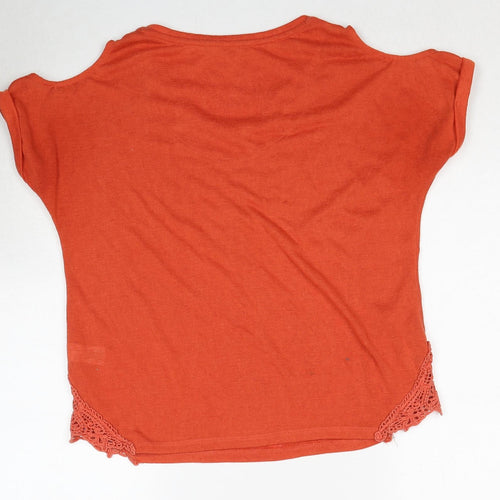 NEXT Womens Orange Polyester Basic Blouse Size 12 Round Neck - Cold Shoulder, Lace Detail