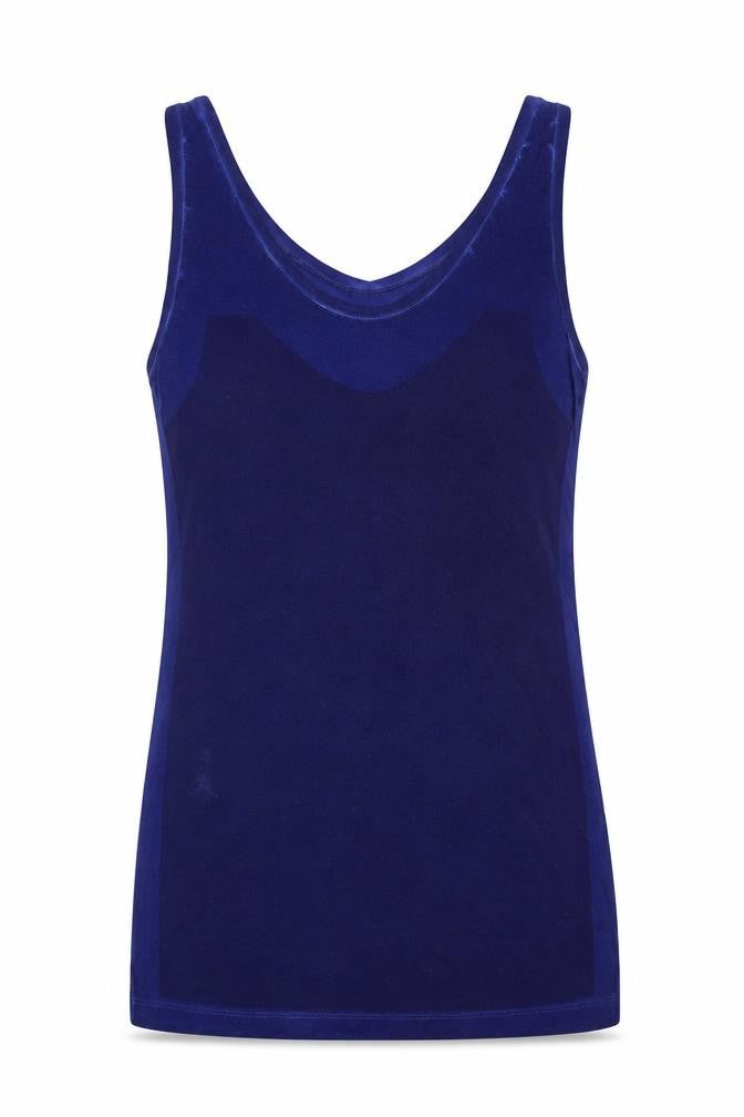 Front view of French Connection women’s blue viscose basic tank, size XS, round neck -, size XS-s