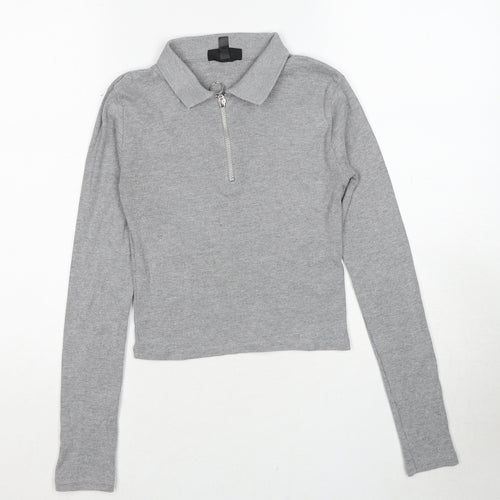 Topshop Womens Grey Collared Cotton Pullover Jumper Size 8