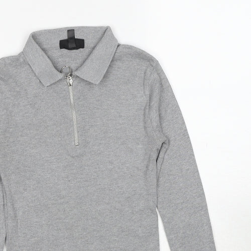 Topshop Womens Grey Collared Cotton Pullover Jumper Size 8