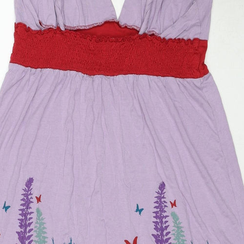 Look Womens Purple Floral Viscose A-Line Size 16 V-Neck Pullover