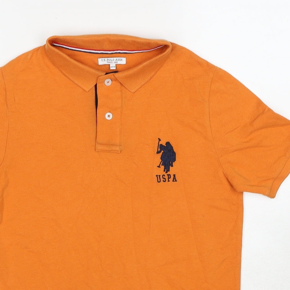 US Polo Assn. Boys Orange Cotton Basic Polo Size 12-13 Years Collared Pullover