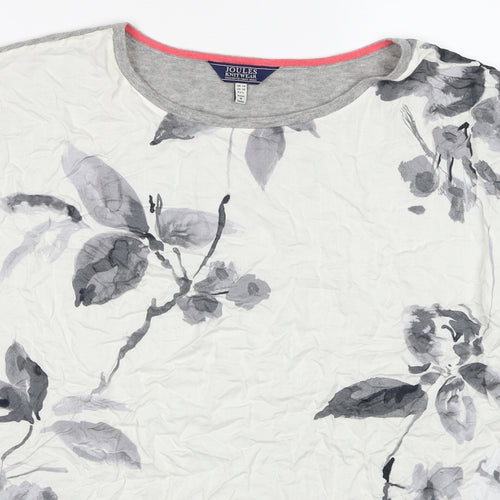 Joules Womens Grey Round Neck Floral Wool Pullover Jumper Size 14